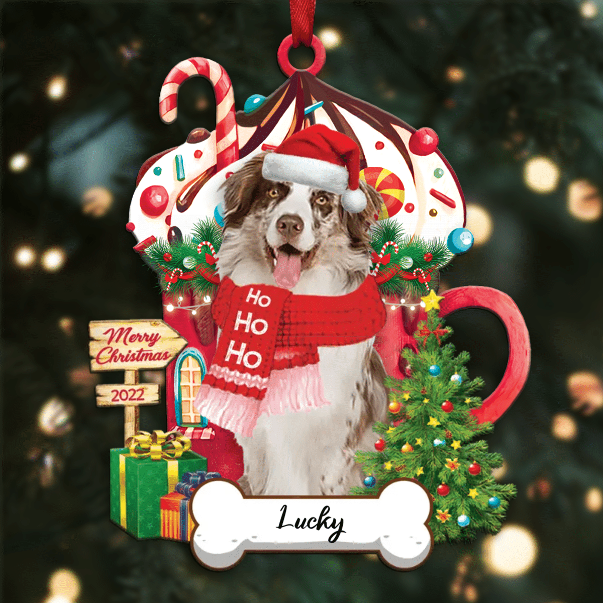Personalized Ho Ho Ho Australian Shepherd Dog Christmas Ornament for Dog Lovers OO3908