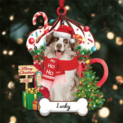 Personalized Ho Ho Ho Australian Shepherd Dog Christmas Ornament for Dog Lovers OO3908