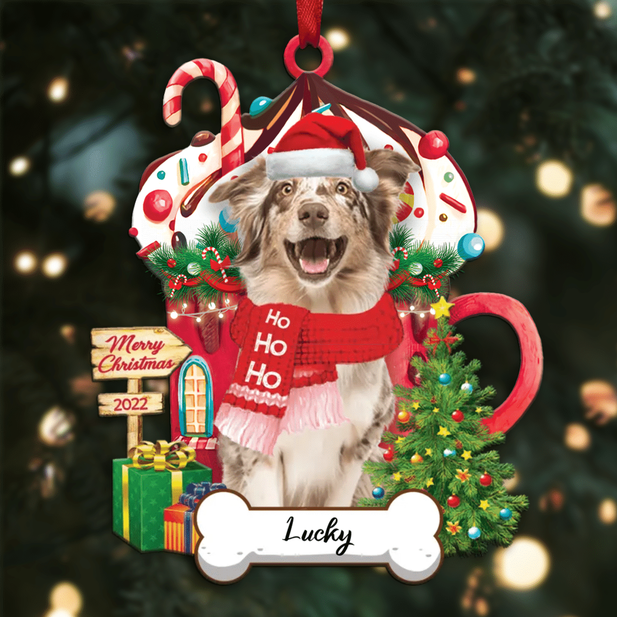 Personalized Ho Ho Ho Australian Shepherd Dog Christmas Ornament for Dog Lovers OO3908