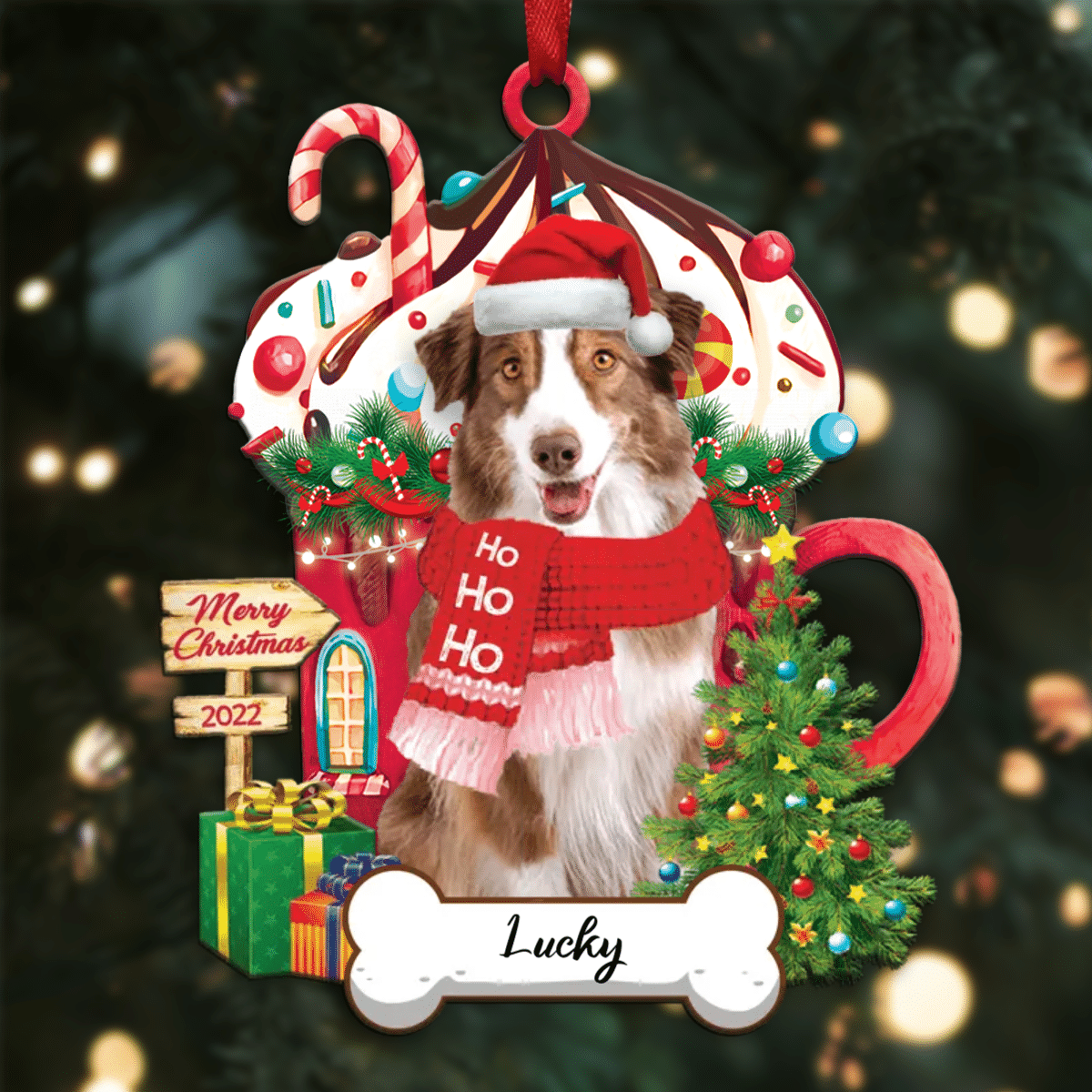Personalized Ho Ho Ho Australian Shepherd Dog Christmas Ornament for Dog Lovers OO3908
