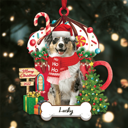 Personalized Ho Ho Ho Australian Shepherd Dog Christmas Ornament for Dog Lovers OO3908