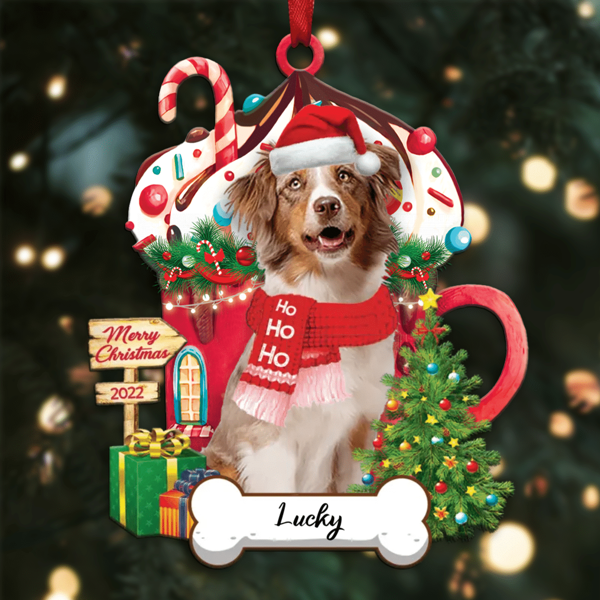 Personalized Ho Ho Ho Australian Shepherd Dog Christmas Ornament for Dog Lovers OO3908