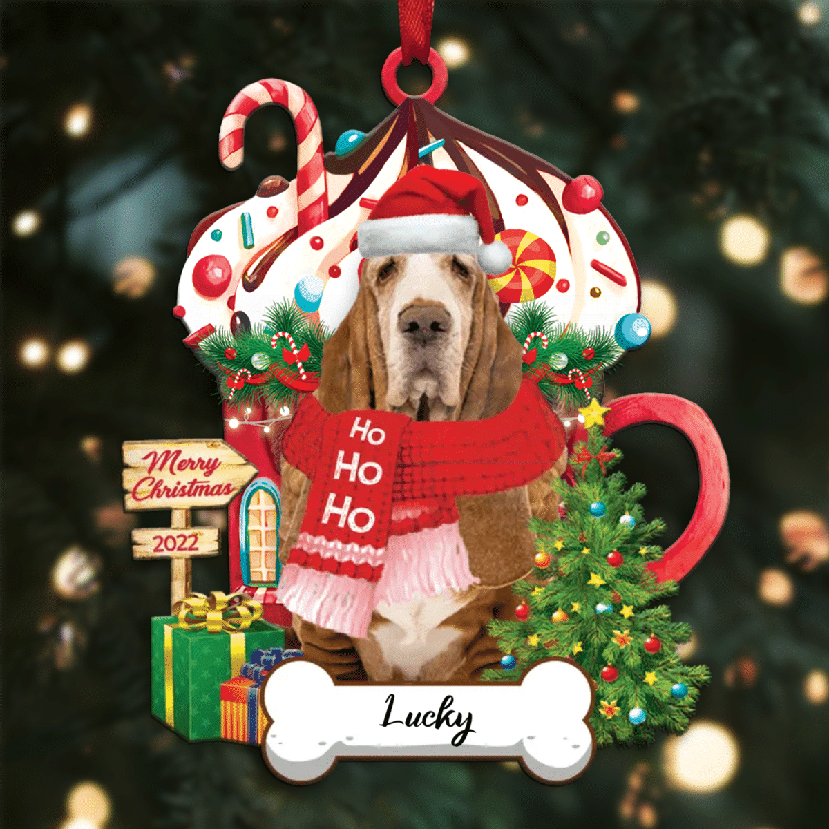 Personalized Ho Ho Ho Basset Hound Dog Christmas Ornament for Christmas Tree Decor OO3907