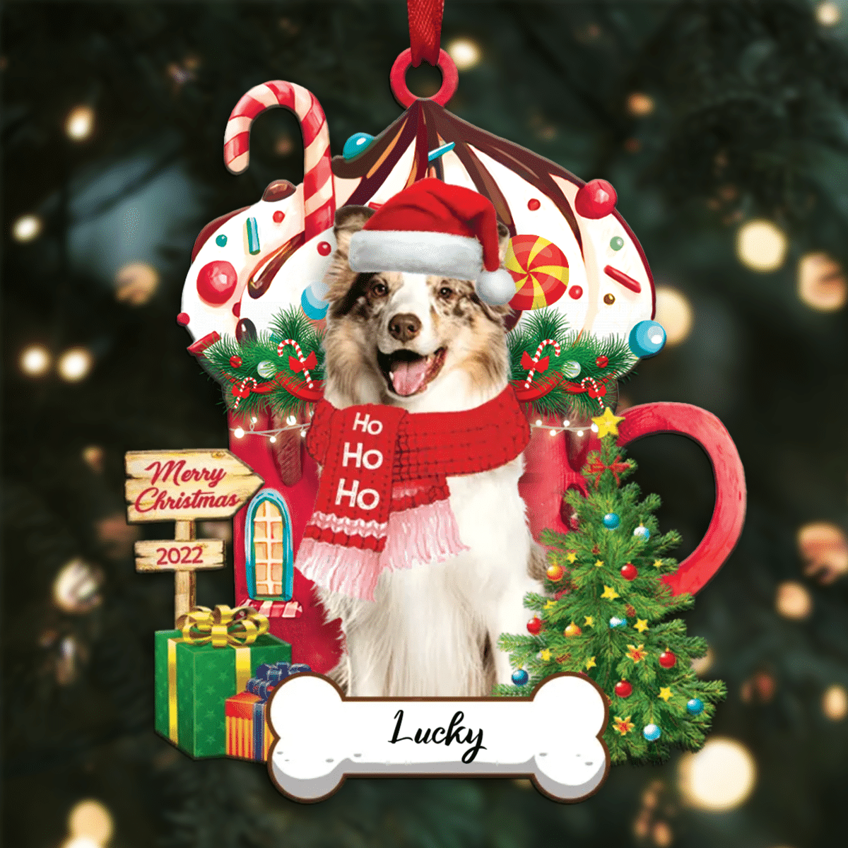 Personalized Ho Ho Ho Border Collie Dog Christmas Ornament for Christmas Tree Decor OO3902