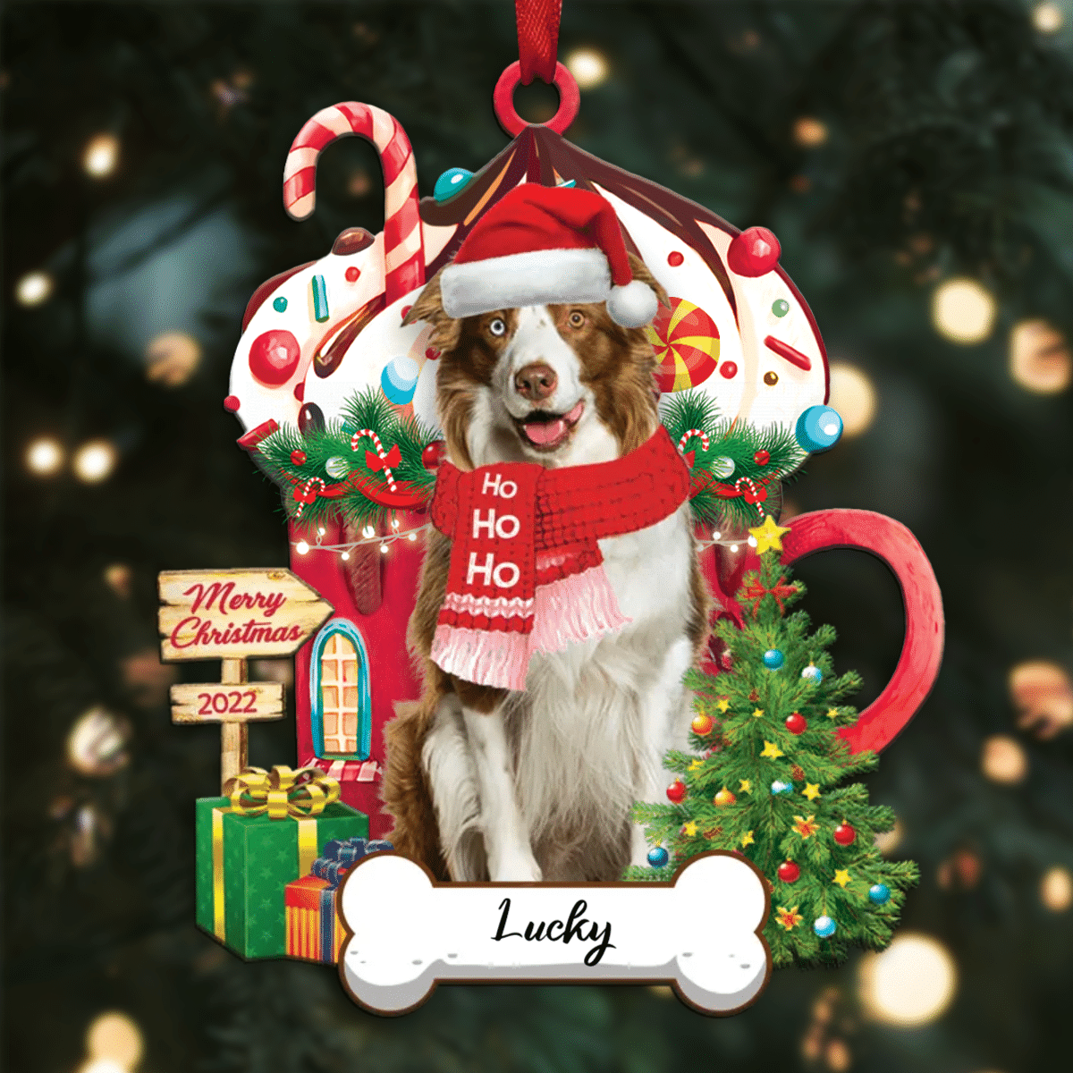 Personalized Ho Ho Ho Border Collie Dog Christmas Ornament for Christmas Tree Decor OO3902