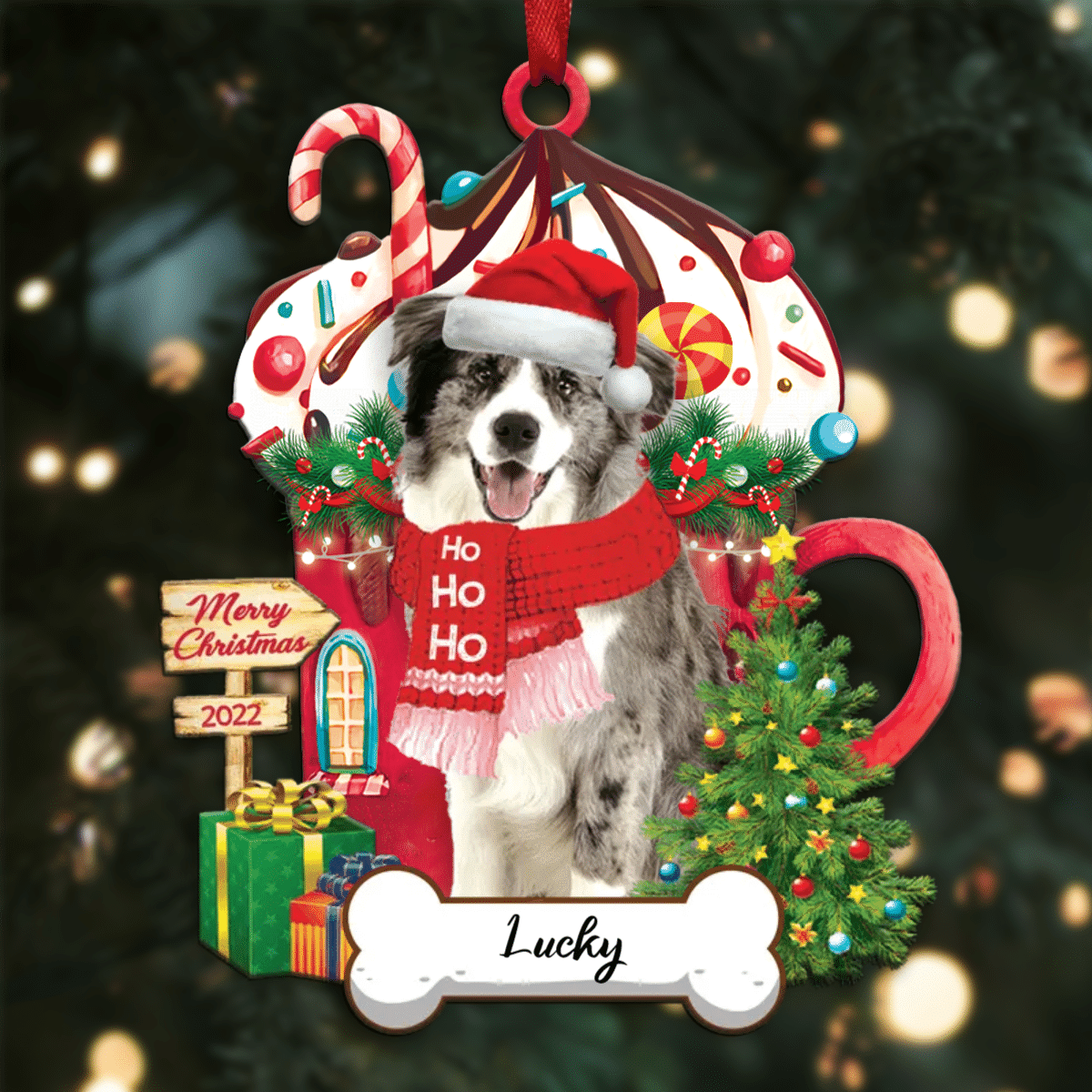 Personalized Ho Ho Ho Border Collie Dog Christmas Ornament for Christmas Tree Decor OO3902
