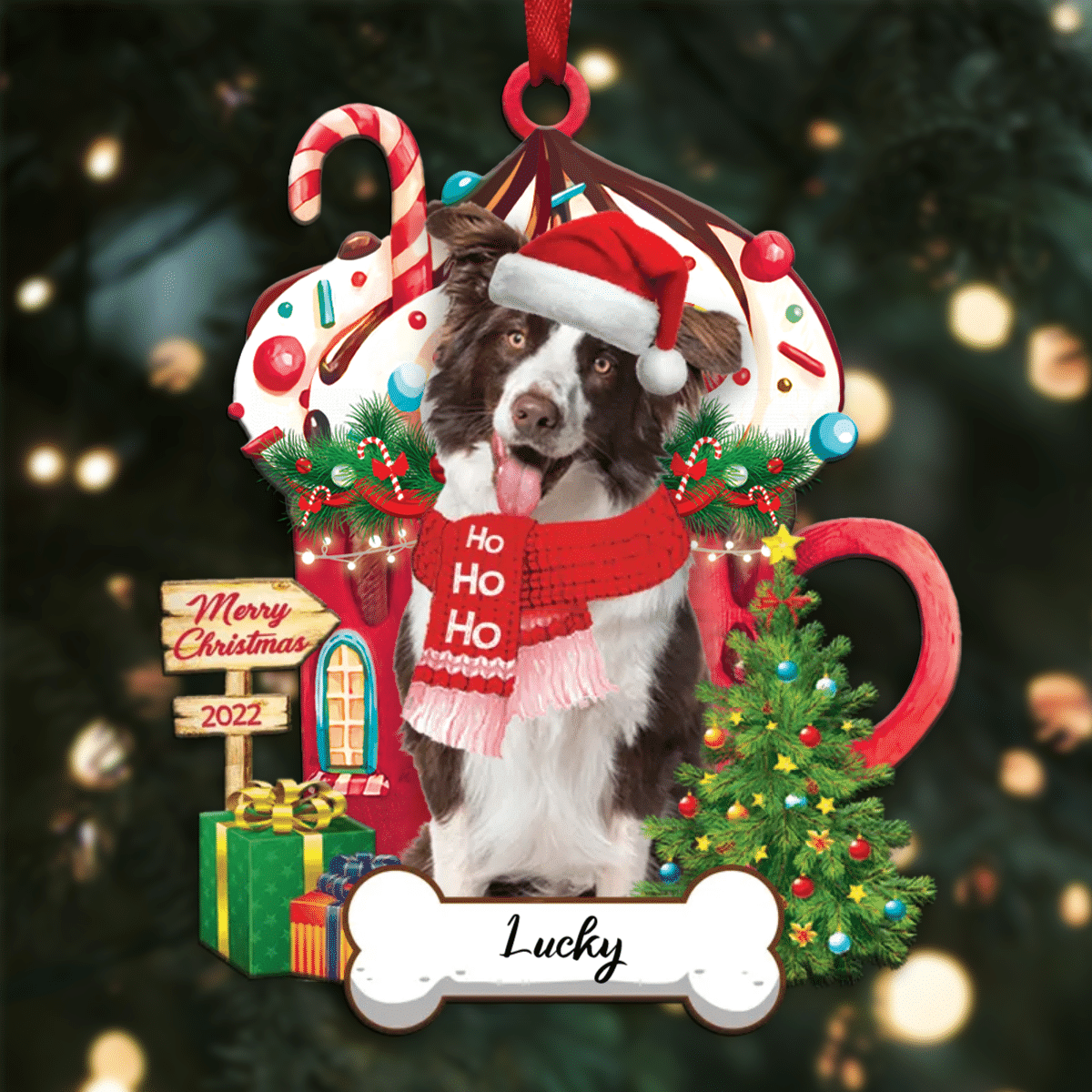 Personalized Ho Ho Ho Border Collie Dog Christmas Ornament for Christmas Tree Decor OO3902