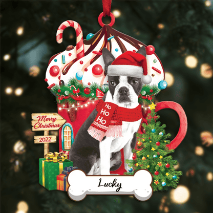 Personalized Ho Ho Ho Boston Terrier Dog Christmas Ornament for Christmas Tree Decor OO3901