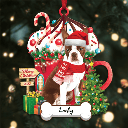 Personalized Ho Ho Ho Boston Terrier Dog Christmas Ornament for Christmas Tree Decor OO3901
