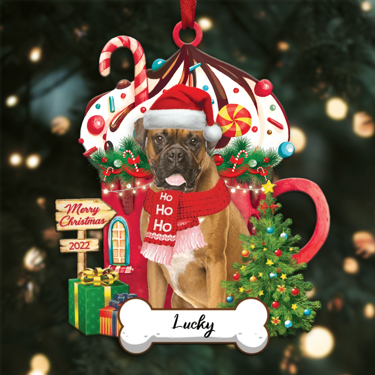 Personalized Ho Ho Ho Boxer Dog Christmas Ornament for Christmas Tree Decor OO3900