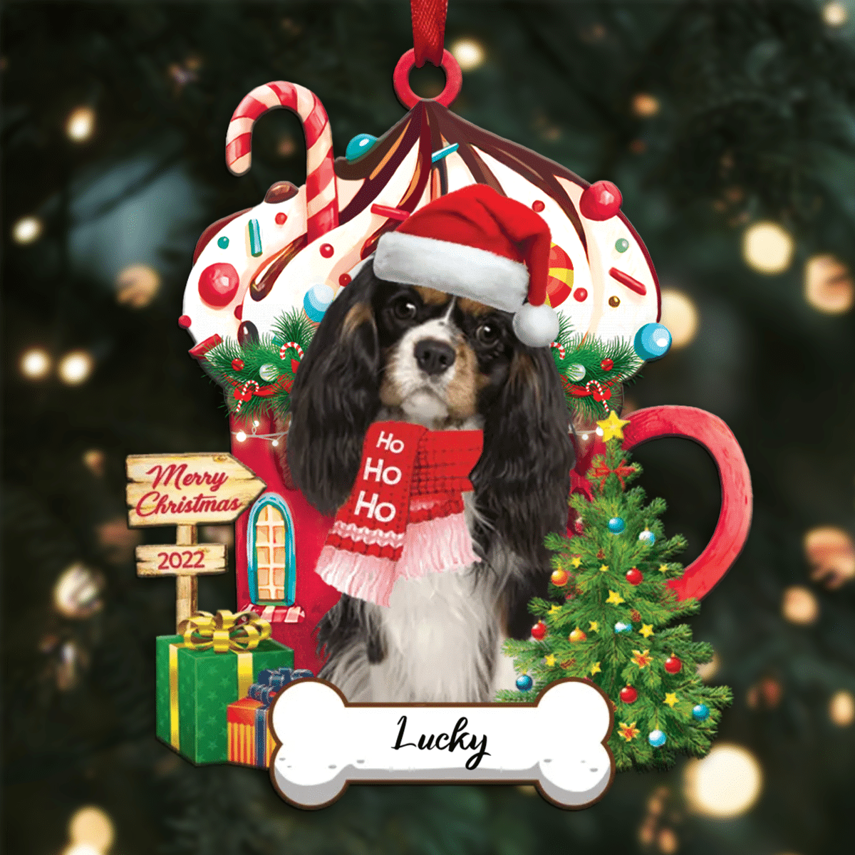 Personalized Ho Ho Ho Cavalier King Charles Spaniel Dog Christmas Ornament OO3898