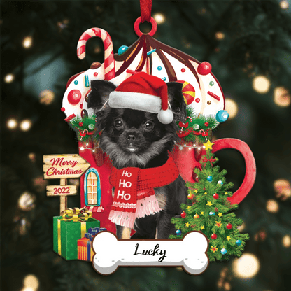 Personalized Ho Ho Ho Black Chihuahua Dog Christmas Ornament for Dog Lovers OO3897