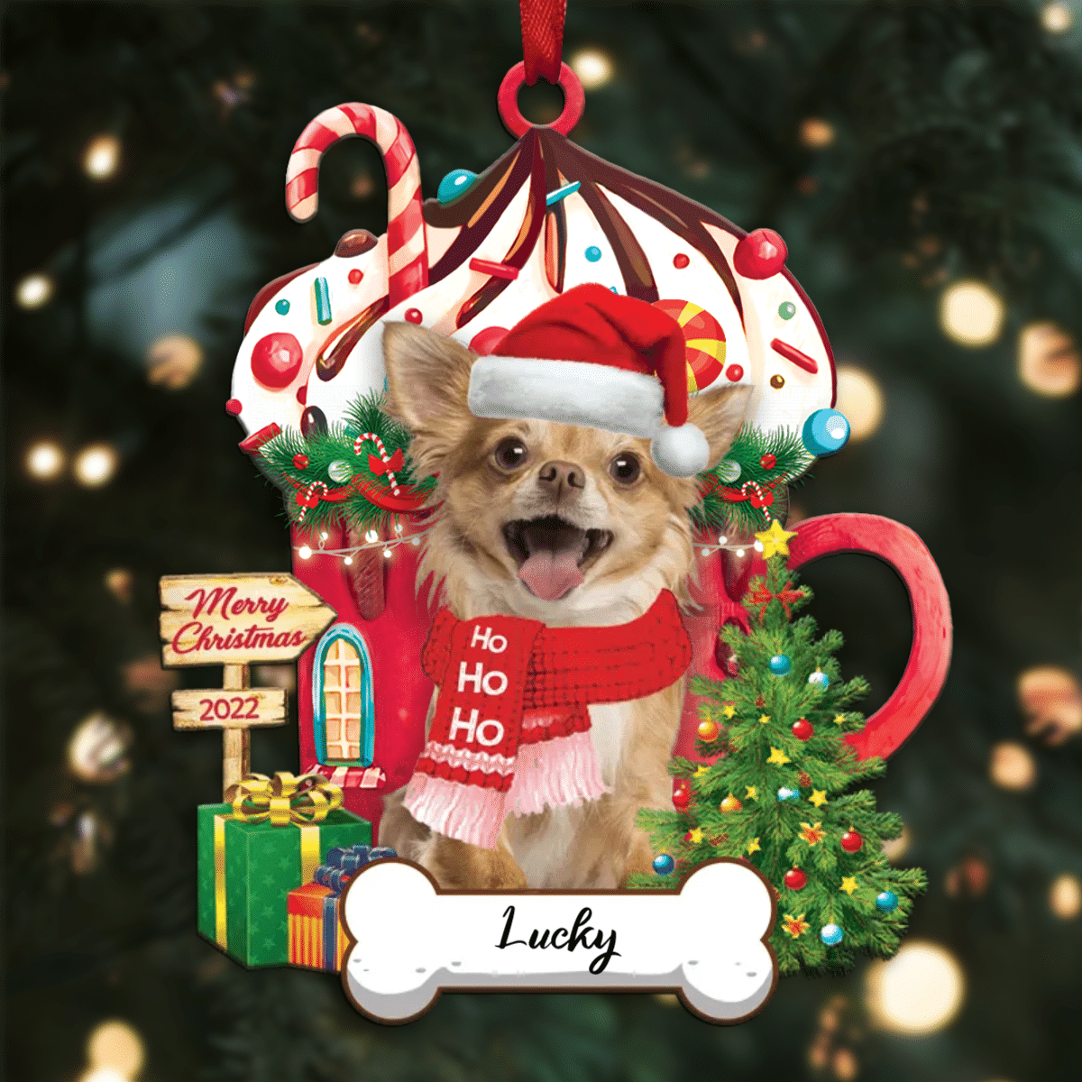 Personalized Ho Ho Ho Black Chihuahua Dog Christmas Ornament for Dog Lovers OO3897