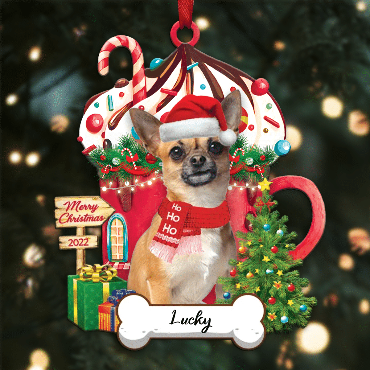 Personalized Ho Ho Ho Black Chihuahua Dog Christmas Ornament for Dog Lovers OO3897