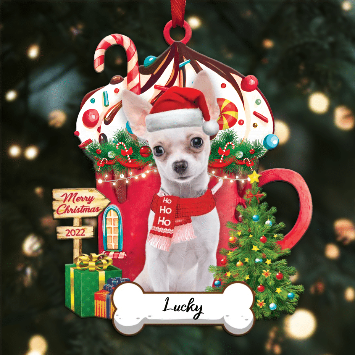 Personalized Ho Ho Ho Black Chihuahua Dog Christmas Ornament for Dog Lovers OO3897