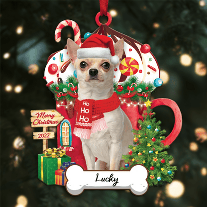 Personalized Ho Ho Ho Black Chihuahua Dog Christmas Ornament for Dog Lovers OO3897
