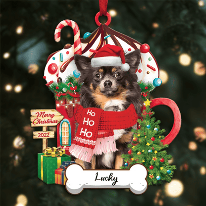 Personalized Ho Ho Ho Yellow Chihuahua Dog Christmas Ornament for Dog Lovers OO3896