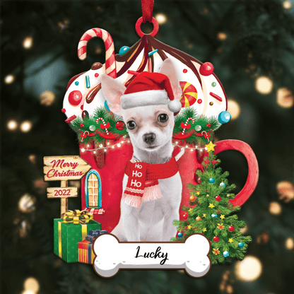 Personalized Ho Ho Ho Yellow Chihuahua Dog Christmas Ornament for Dog Lovers OO3896