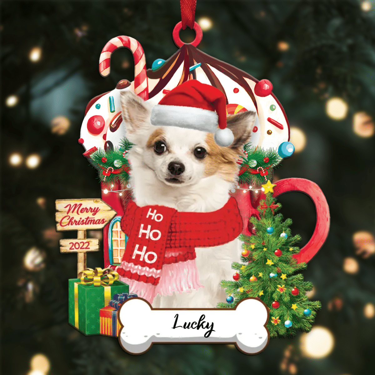 Personalized Ho Ho Ho Chocolate Chihuahua Dog Christmas Ornament for Dog Lovers OO3895