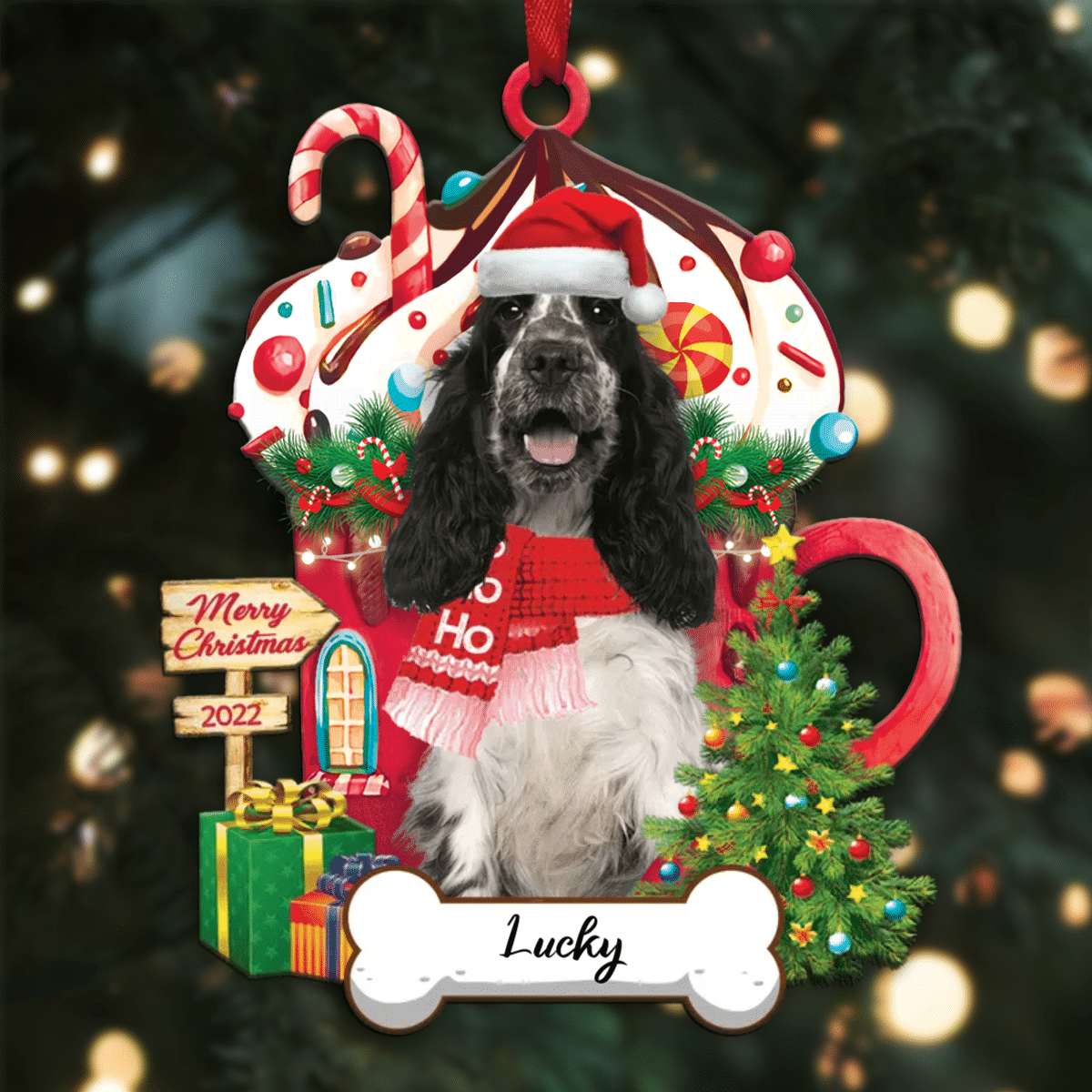 Personalized Ho Ho Ho Cocker Dog Christmas Ornament for Christmas Tree Decor OO3894