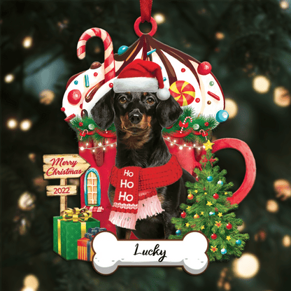 Personalized Ho Ho Ho Yellow Dachshund Dog Christmas Ornament for Dog Lovers OO3890