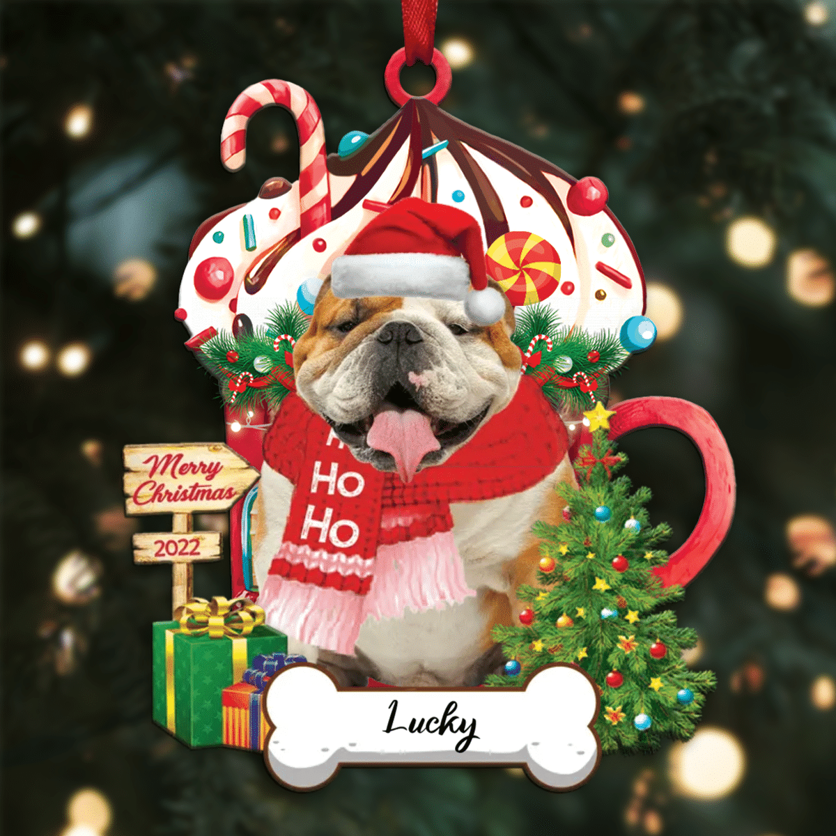 Personalized Ho Ho Ho English British Bulldog Dog Christmas Ornament for Dog Lovers OO3889