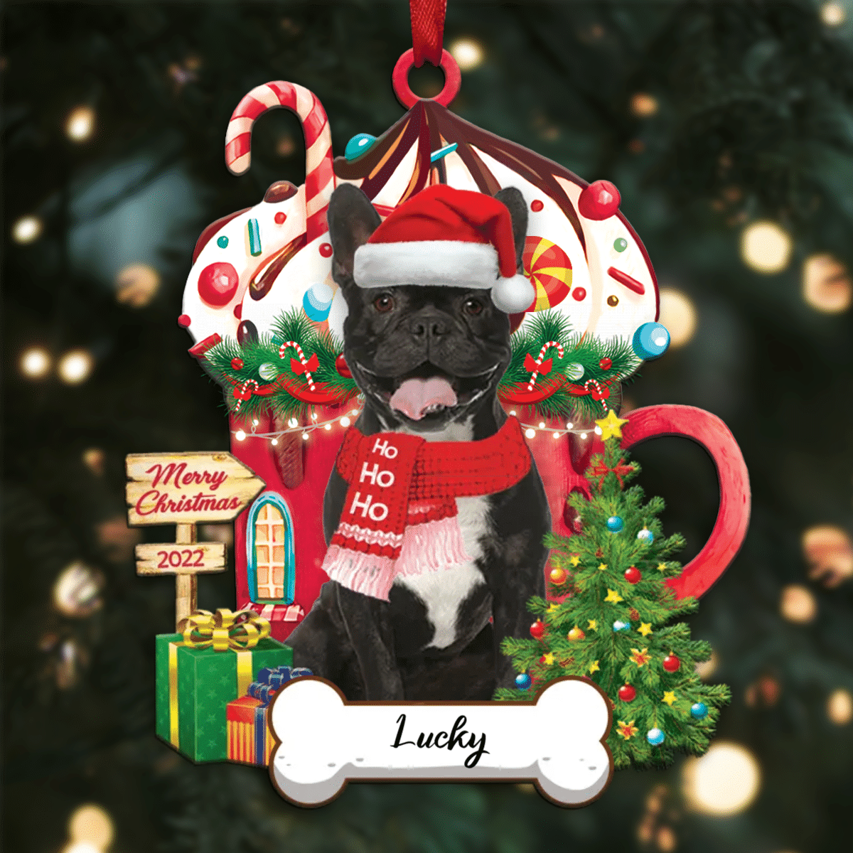 Personalized Ho Ho Ho French Bulldog Dog Christmas Ornament for Dog Lovers OO3888