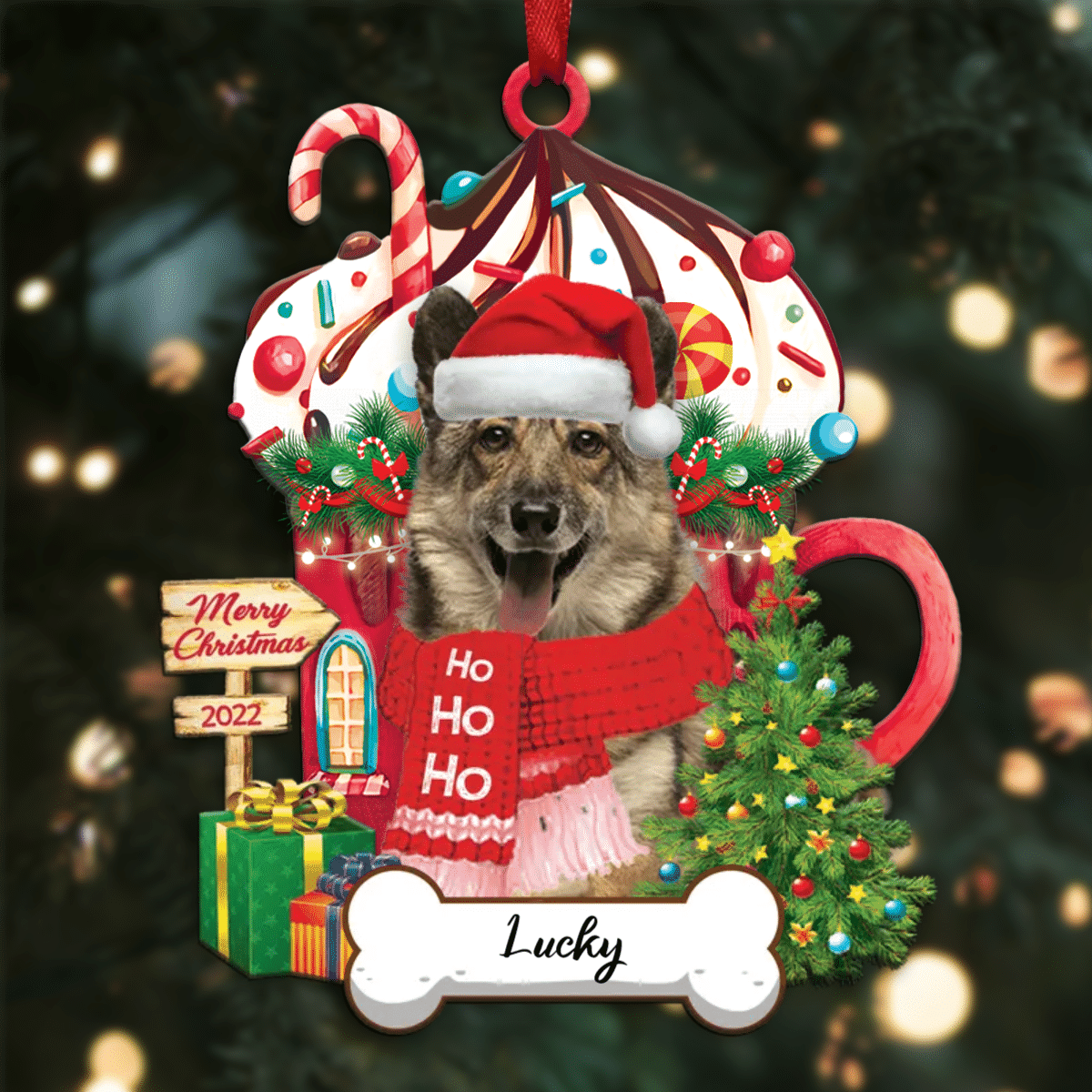 Personalized Ho Ho Ho German Shepherd Dog Christmas Ornament for Dog Lovers OO3887