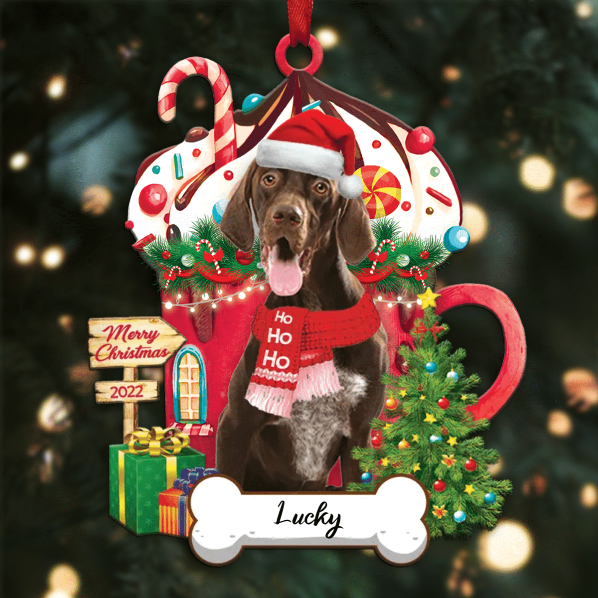 Personalized Ho Ho Ho German Shorthaired Pointer Dog Christmas Ornament for Dog Lovers OO3886