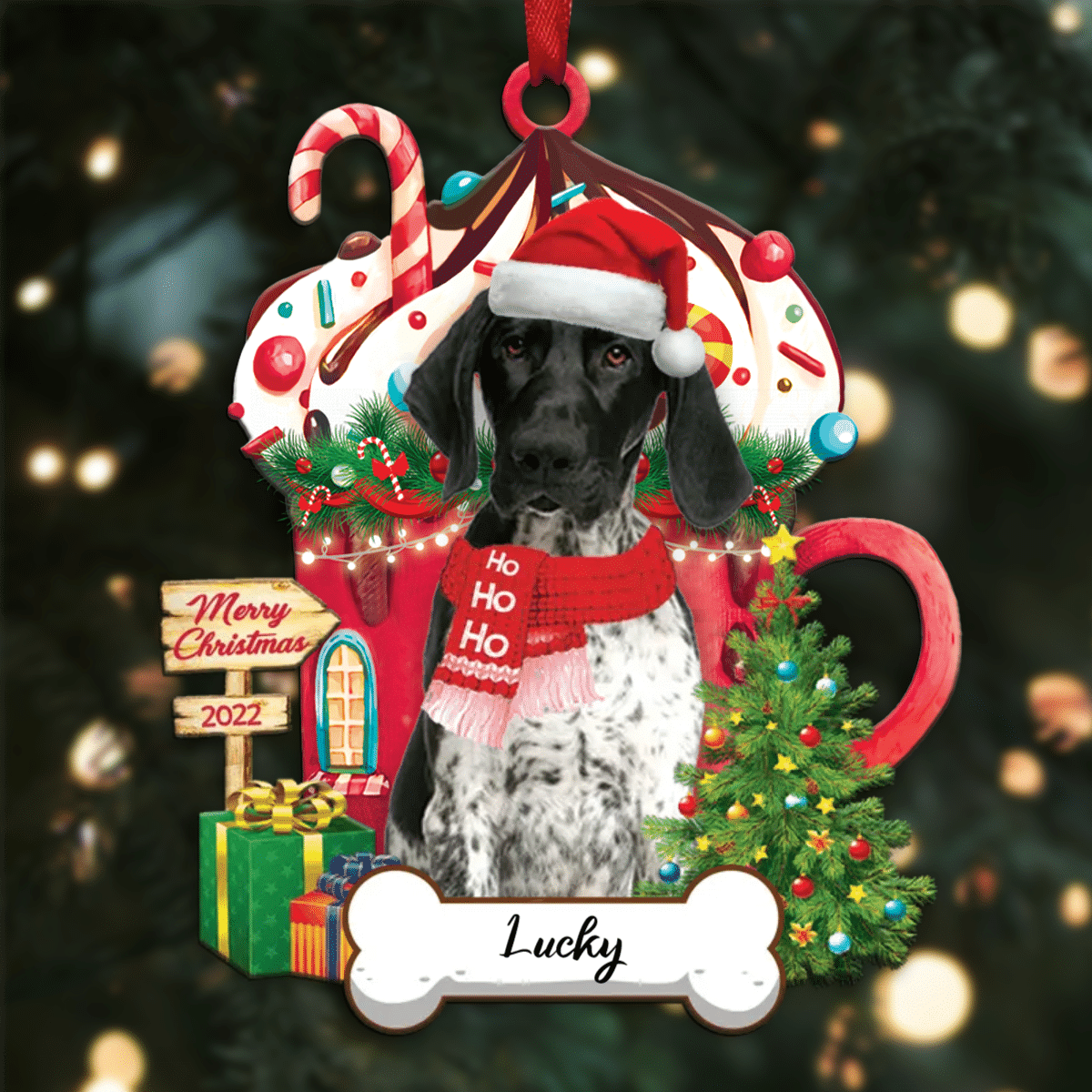 Personalized Ho Ho Ho German Shorthaired Pointer Dog Christmas Ornament for Dog Lovers OO3886