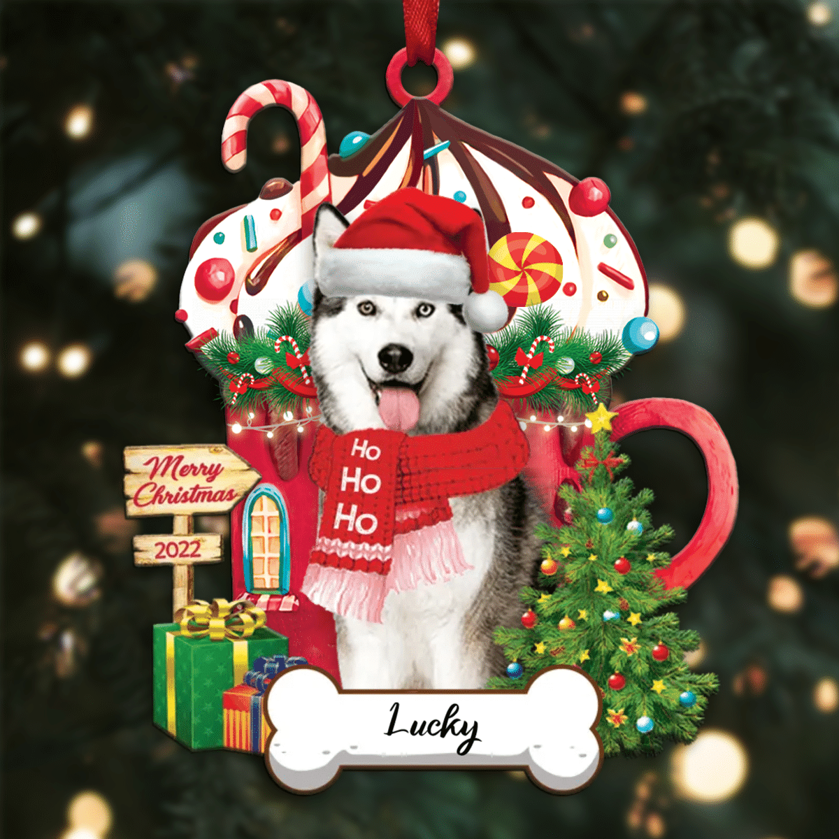Personalized Ho Ho Ho Husky Dog Christmas Ornament for Dog Lovers OO3882