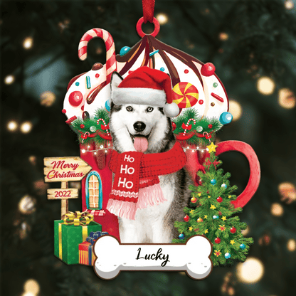 Personalized Ho Ho Ho Husky Dog Christmas Ornament for Dog Lovers OO3882