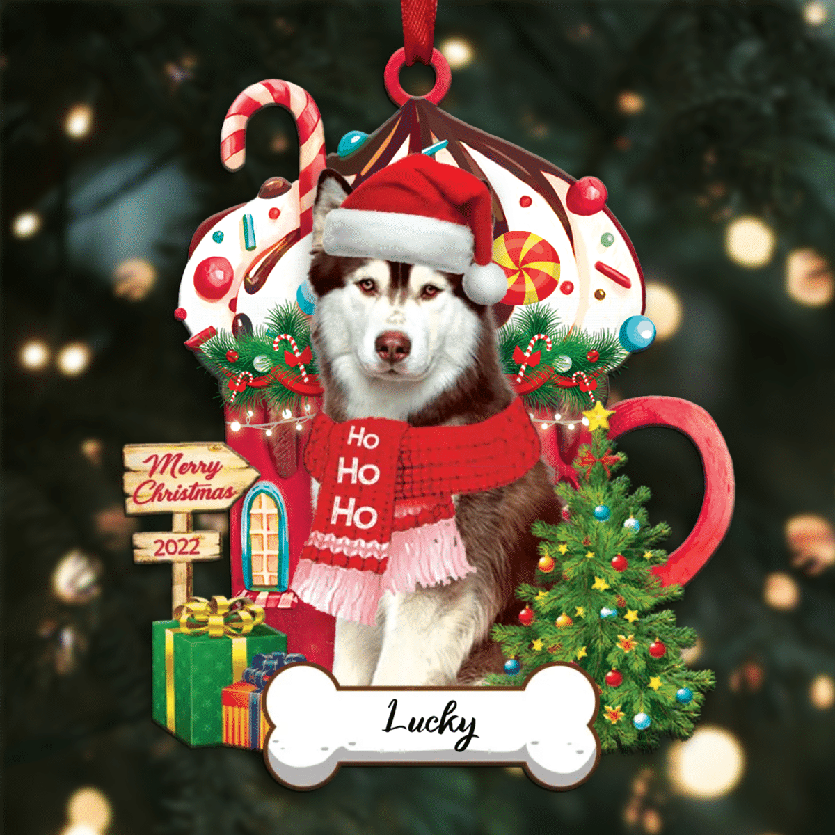 Personalized Ho Ho Ho Husky Dog Christmas Ornament for Dog Lovers OO3882