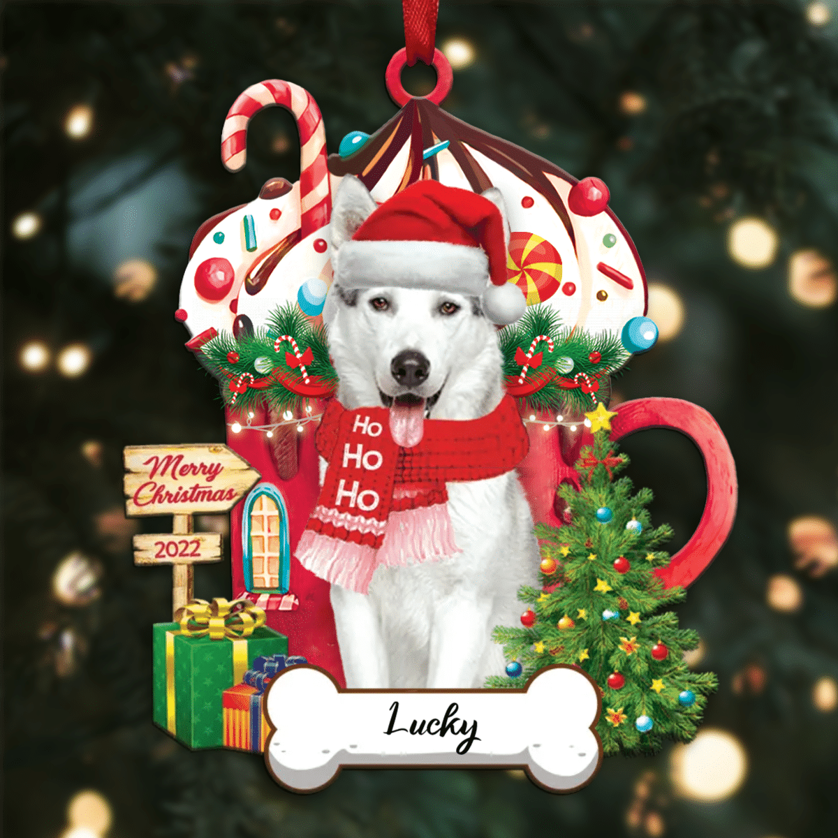 Personalized Ho Ho Ho Husky Dog Christmas Ornament for Dog Lovers OO3882