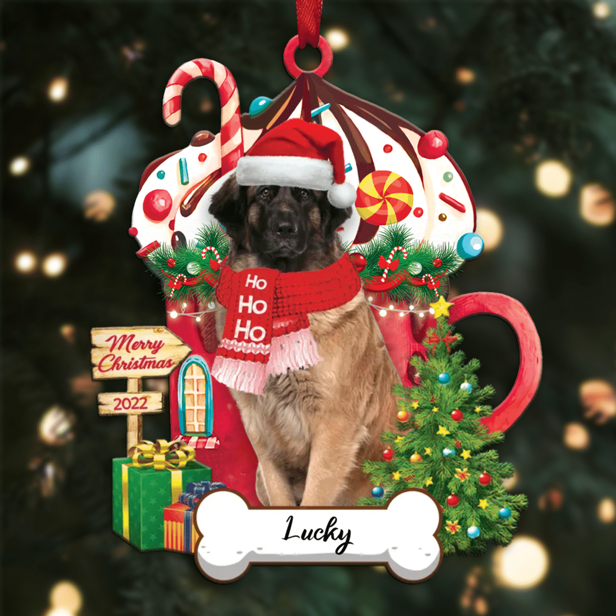 Personalized Ho Ho Ho Leonberger Dog Christmas Ornament for Dog Lovers OO3879
