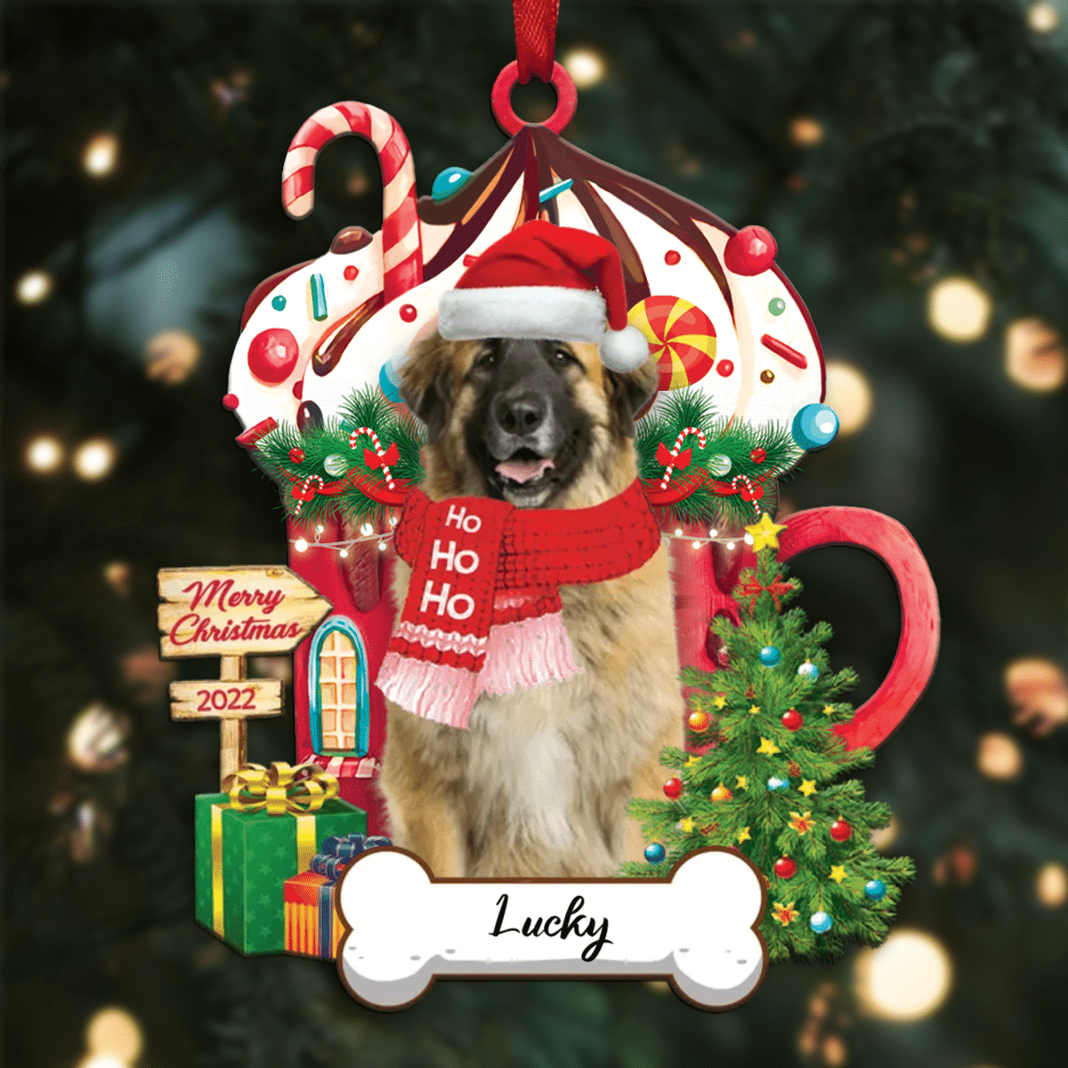 Personalized Ho Ho Ho Leonberger Dog Christmas Ornament for Dog Lovers OO3879