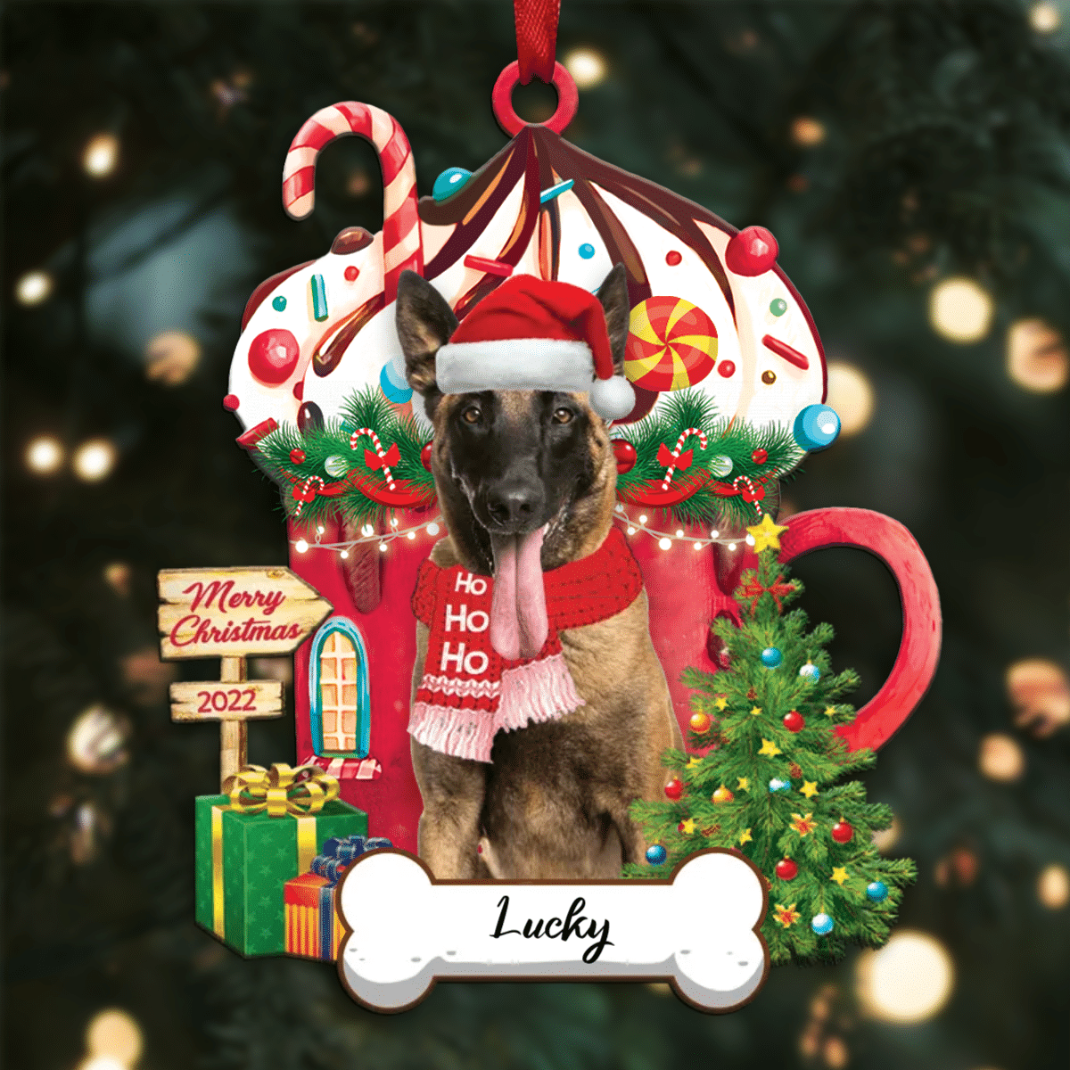 Personalized Ho Ho Ho Malinois Dog Christmas Ornament for Dog Lovers OO3878