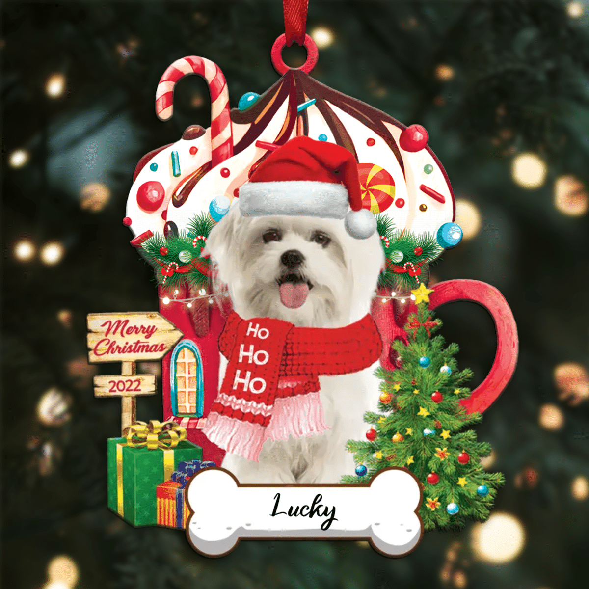 Personalized Ho Ho Ho Maltese Dog Christmas Ornament for Dog Lovers OO3877