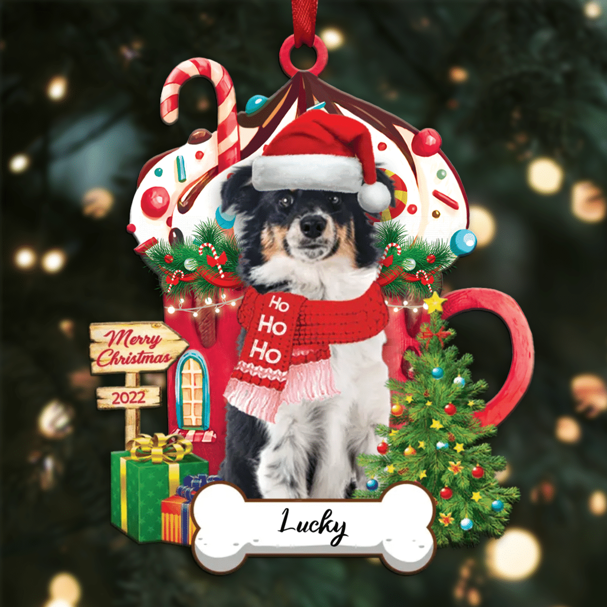 Personalized Ho Ho Ho Miniature American Shepherd ( Dog Christmas Ornament for Dog Lovers OO3875