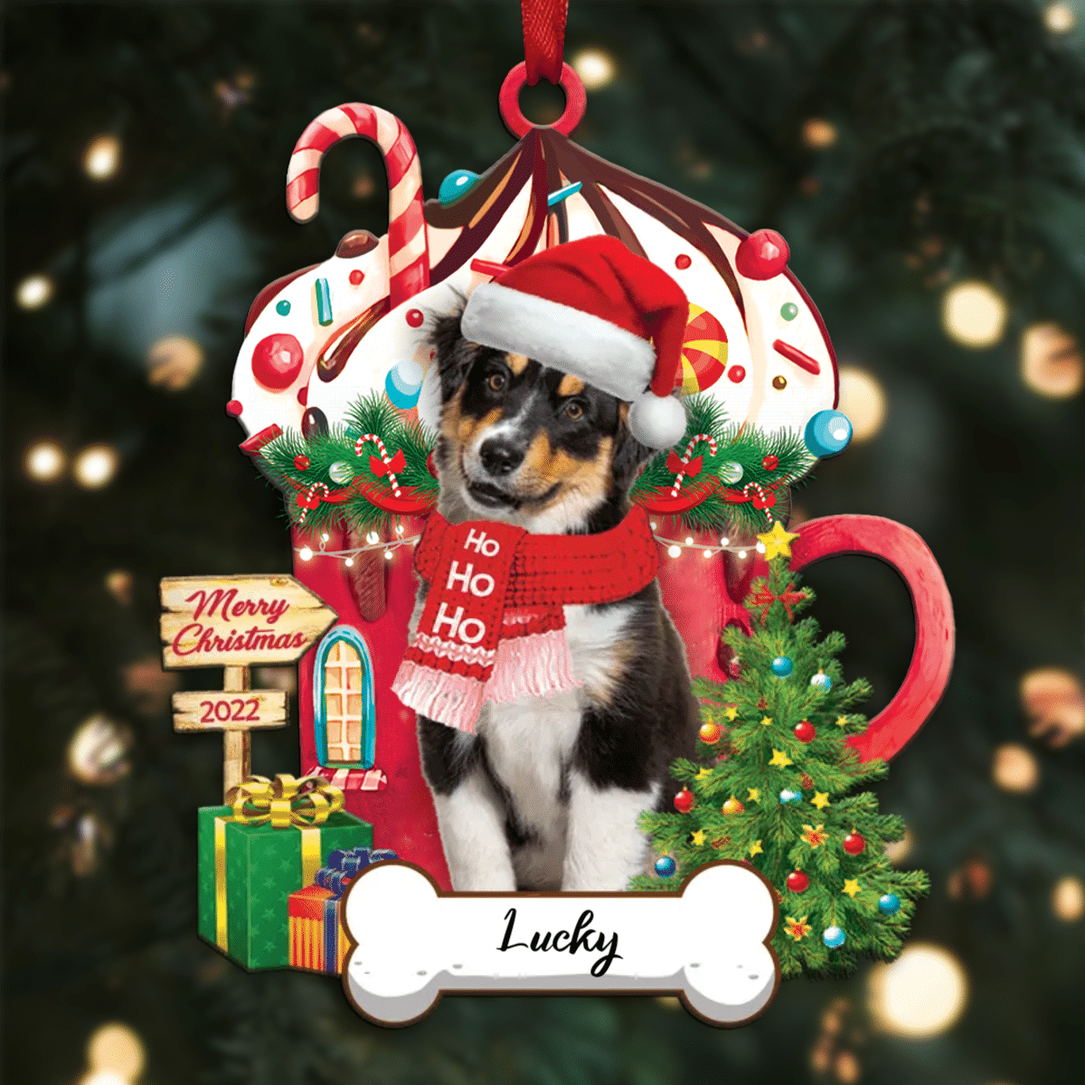 Personalized Ho Ho Ho Miniature American Shepherd ( Dog Christmas Ornament for Dog Lovers OO3875