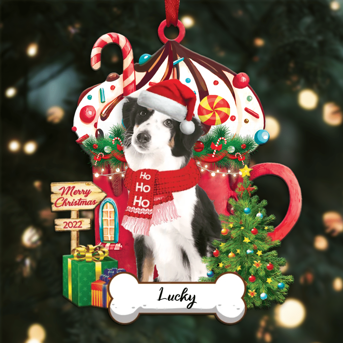 Personalized Ho Ho Ho Miniature American Shepherd ( Dog Christmas Ornament for Dog Lovers OO3875