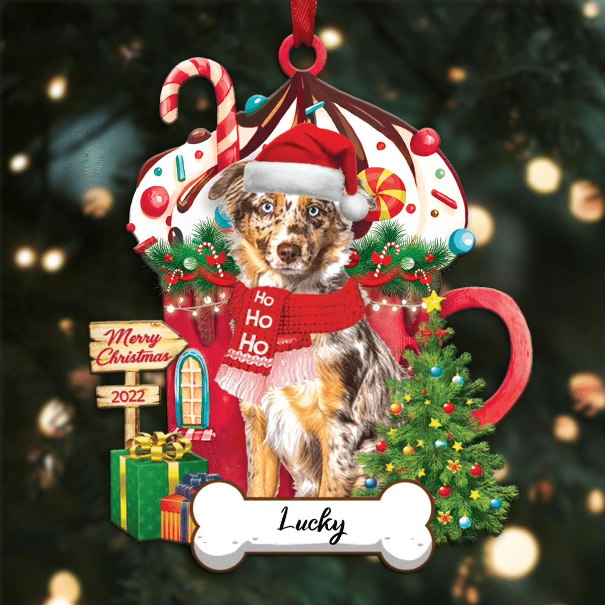 Personalized Ho Ho Ho Miniature American Shepherd ( Dog Christmas Ornament for Dog Lovers OO3875