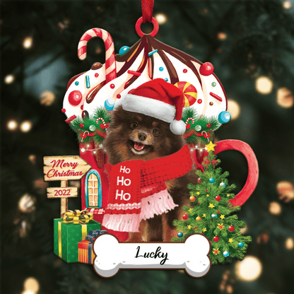 Personalized Ho Ho Ho Black Pomeranian Spitz Dog Christmas Ornament for Dog Lovers OO3873