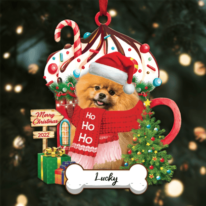 Personalized Ho Ho Ho Yellow Pomeranian Spitz Dog Christmas Ornament for Dog Lovers OO3872