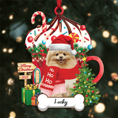 Personalized Ho Ho Ho White Pomeranian Spitz Dog Christmas Ornament for Dog Lovers OO3871