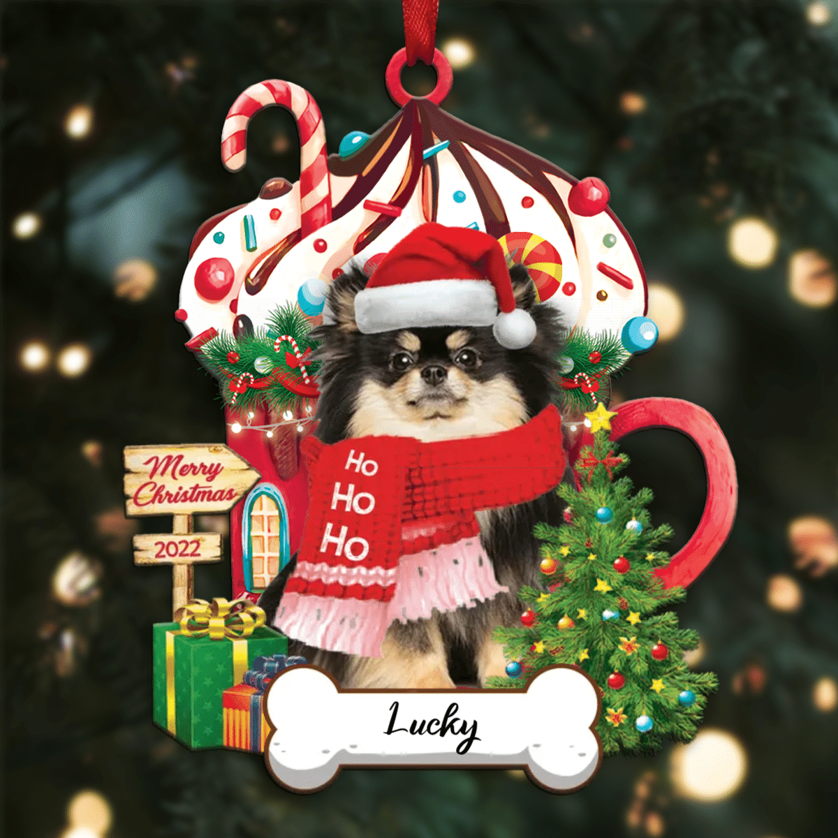 Personalized Ho Ho Ho White Pomeranian Spitz Dog Christmas Ornament for Dog Lovers OO3871