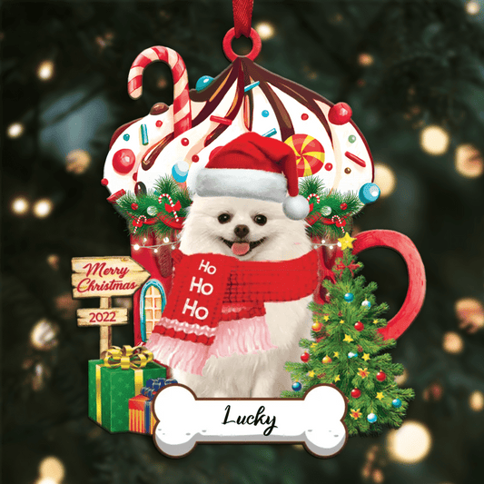 Personalized Ho Ho Ho White Pomeranian Spitz Dog Christmas Ornament for Dog Lovers OO3871