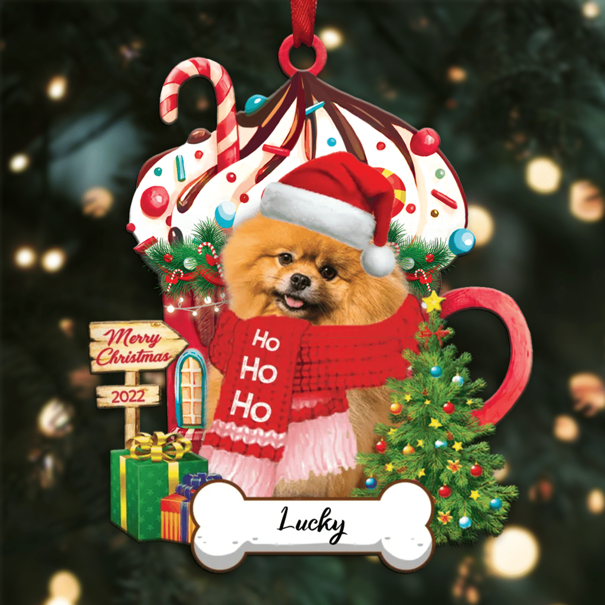 Personalized Ho Ho Ho White Pomeranian Spitz Dog Christmas Ornament for Dog Lovers OO3871