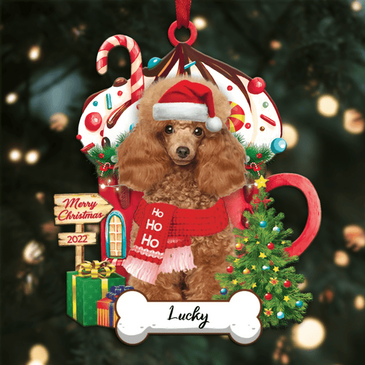 Personalized Ho Ho Ho Yellow Poodle Miniature Dog Christmas Ornament for Dog Lovers OO3870