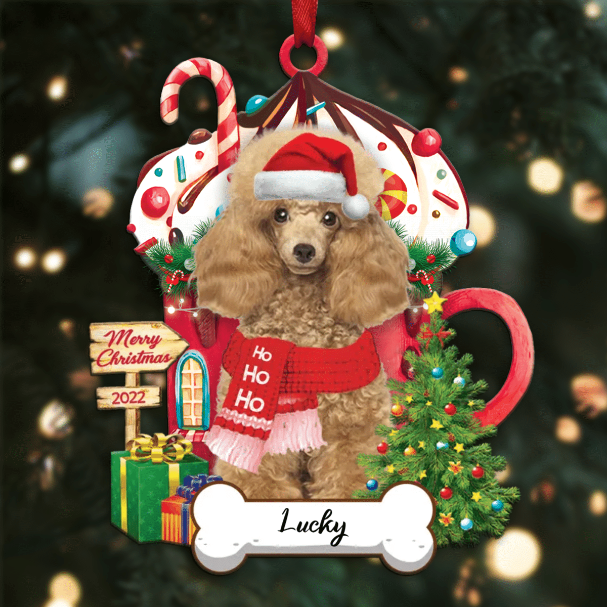 Personalized Ho Ho Ho Yellow Poodle Miniature Dog Christmas Ornament for Dog Lovers OO3870
